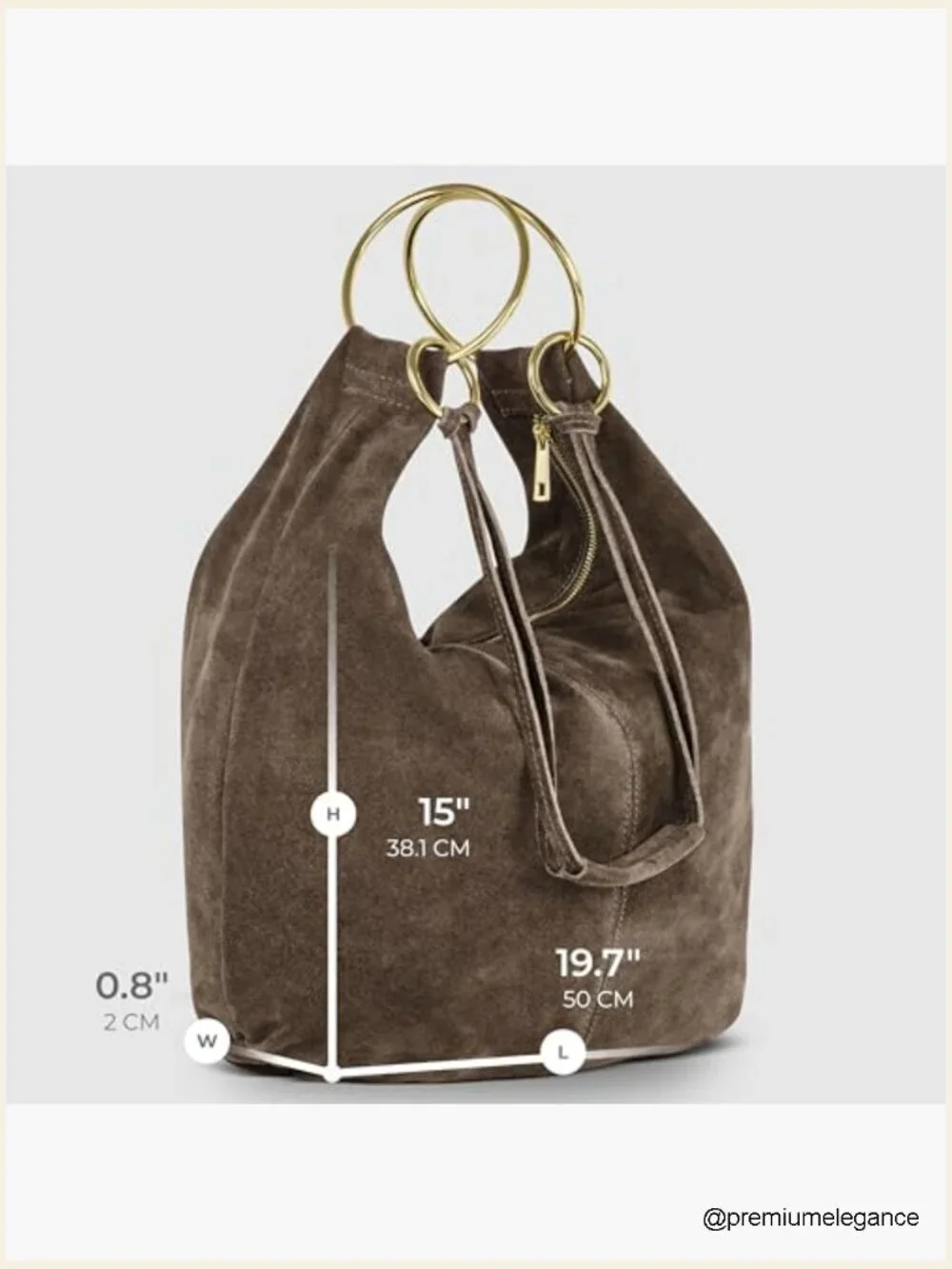 Italian Suede Hobo Bag with Ring Hardware Large Shoulder Purse